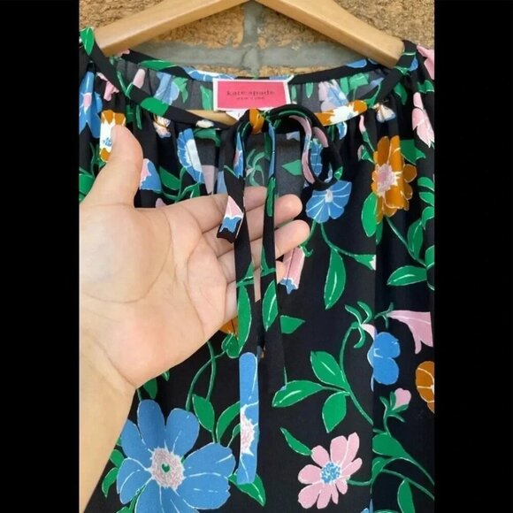 KATE SPADE NEW YORK KATE SPADE Floral Garden Tulip Dress In Black LARGE - Picture 6 of 13